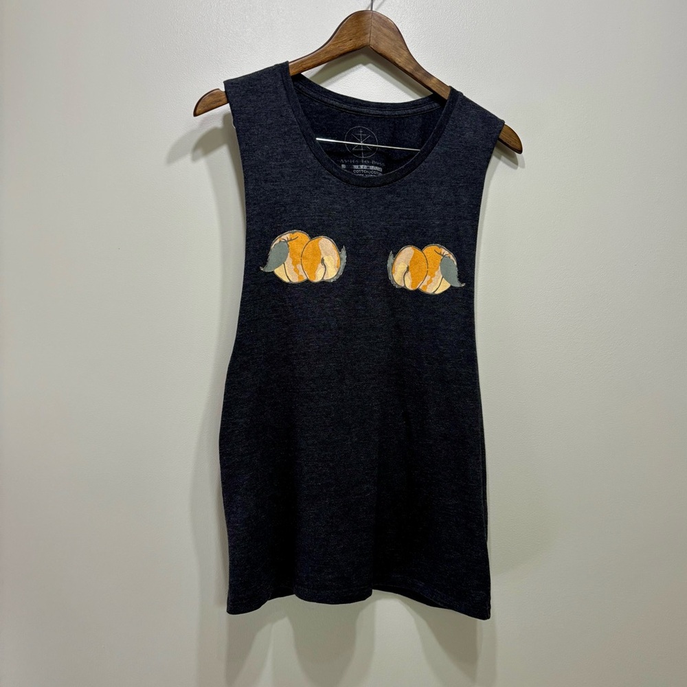 Ashes To Dvst Just Peachy Peach Boobs Oversized Sleeveless Muscle Tank Top Black